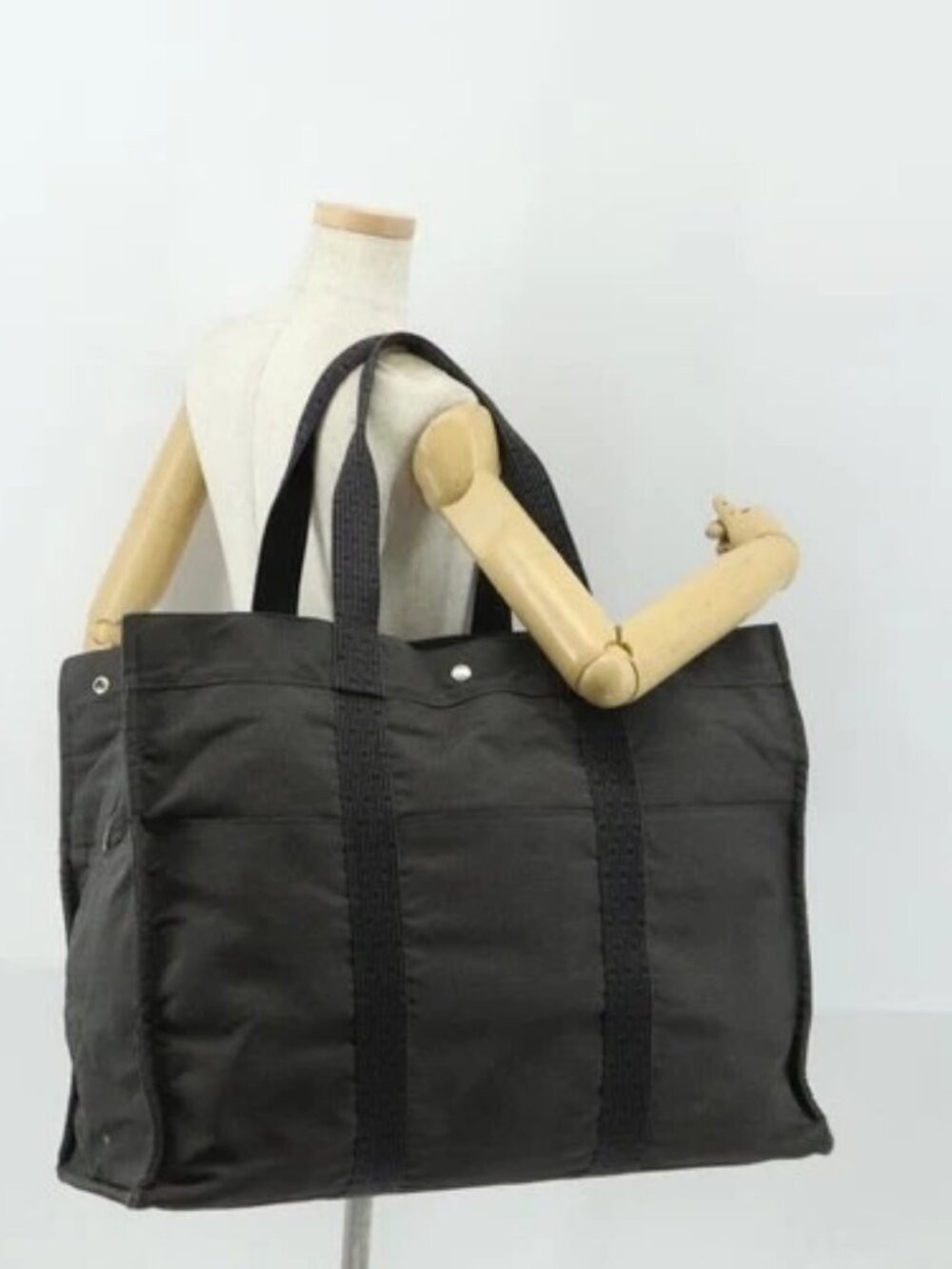 HERMES Her Line TGM Hand Bag Canvas Gray Silver - Picture 15 of 16